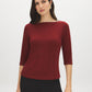 Syrah 3/4 Sleeve Boat Neck Fitted Top - Woman Wearing Elegant Knit Top - Suzy Shier