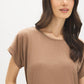 Brown Melange Striped Dolman Sleeve Knit Top - Close-up Fabric Detail - Suzy Shier