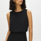 Black Blouson Top Dress with Front Slit - Front View - Suzy Shier