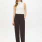 Coffee Bean High-Rise Barrel Leg Knit Pants - Full Front View - Suzy Shier
