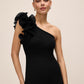 Black One-Shoulder Jumpsuit with Chiffon Ruffle Detail - Front View - Le Chateau