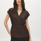 Coffee Bean Kimono Wrap Blouse with Waist Tie - Woman Wearing Elegant Wrap Top - Suzy Shier