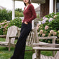 Syrah V-Neck Ribbed Cardigan - Woman Wearing Button Front Long Sleeve Sweater - Suzy Shier