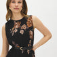 Jet Black Floral Pleated Sleeveless Dress - Front View - Suzy Shier