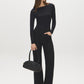 Jet Black Double Layer Boat Neck Top - Front View - Suzy Shier