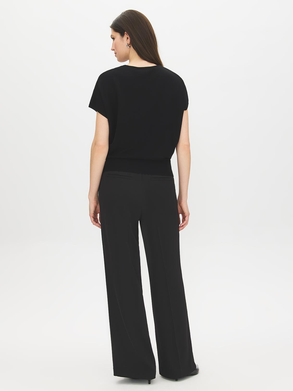 Black Dolman Sleeve Crew Neck Sweater - Back View - Suzy Shier