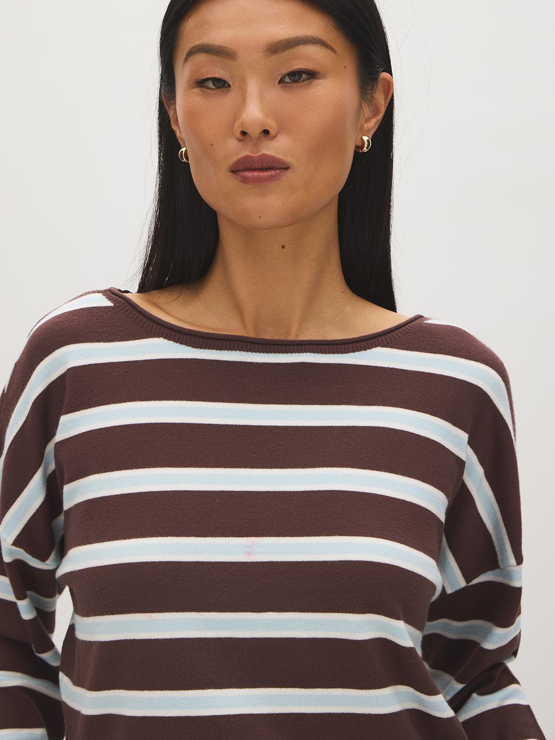 Striped Dolman Sleeve Knit Sweater - Close-up Fabric Detail - Suzy Shier