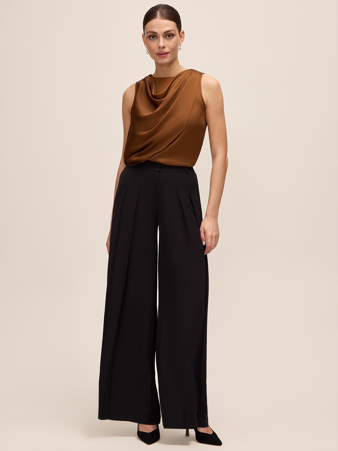 Bronze Draped Cowl Shell Top - Full Body View - Le Chateau