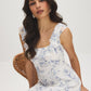 Snow White Floral Chiffon Dress with Ruffled Straps - Woman Wearing Tiered Skirt Dress - Suzy Shier