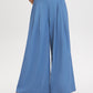 Light Denim Blue Wide-Leg Pull-On Pant with Belt - Front View - Suzy Shier