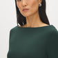 Jet Black Double Layer Boat Neck Top - Close-up Neckline Detail - Suzy Shier