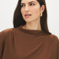 Bison Funnel Neck Knit Top with Kimono Sleeves - Close-up Fabric Detail - Suzy Shier