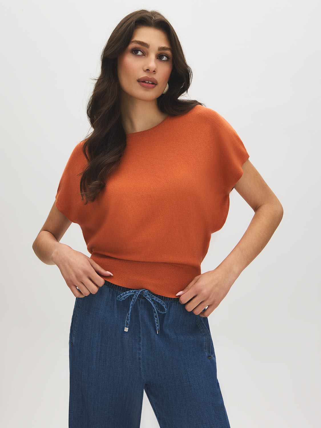 Autumn Leaf Dolman Sleeve Knit Sweater - Front View - Suzy Shier