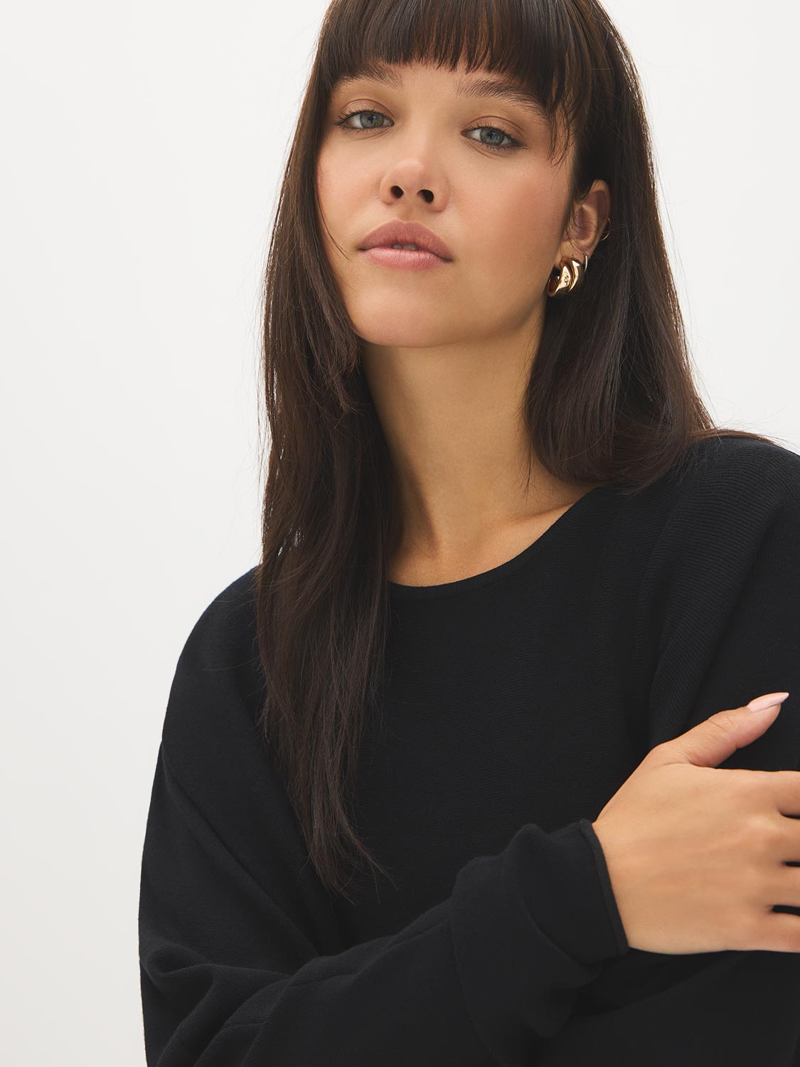 Black Dolman Sleeve Knit Sweater - Close-up Detail - Suzy Shier