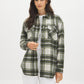 Khaki Plaid Shacket with Front Pockets - Woman Wearing Casual Layering Piece - Suzy Shier