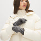 Charcoal iTouch Knit Gloves with Button Detail - Close-up of Button and iTouch Fingertips - Suzy Shier