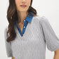 Grey Melange Puff Sleeve Jacquard Sweater - Close-up Fabric Detail - Suzy Shier