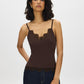 Charcoal Melange Spaghetti Strap Knit Tank with Lace Trim - Front View - Suzy Shier