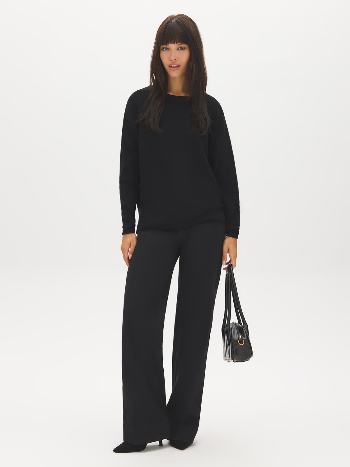 Black Dolman Sleeve Knit Sweater - Full Body View - Suzy Shier