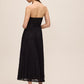 Black Strapless Lace Midi Dress with Pleated Skirt - Back View - Le Chateau
