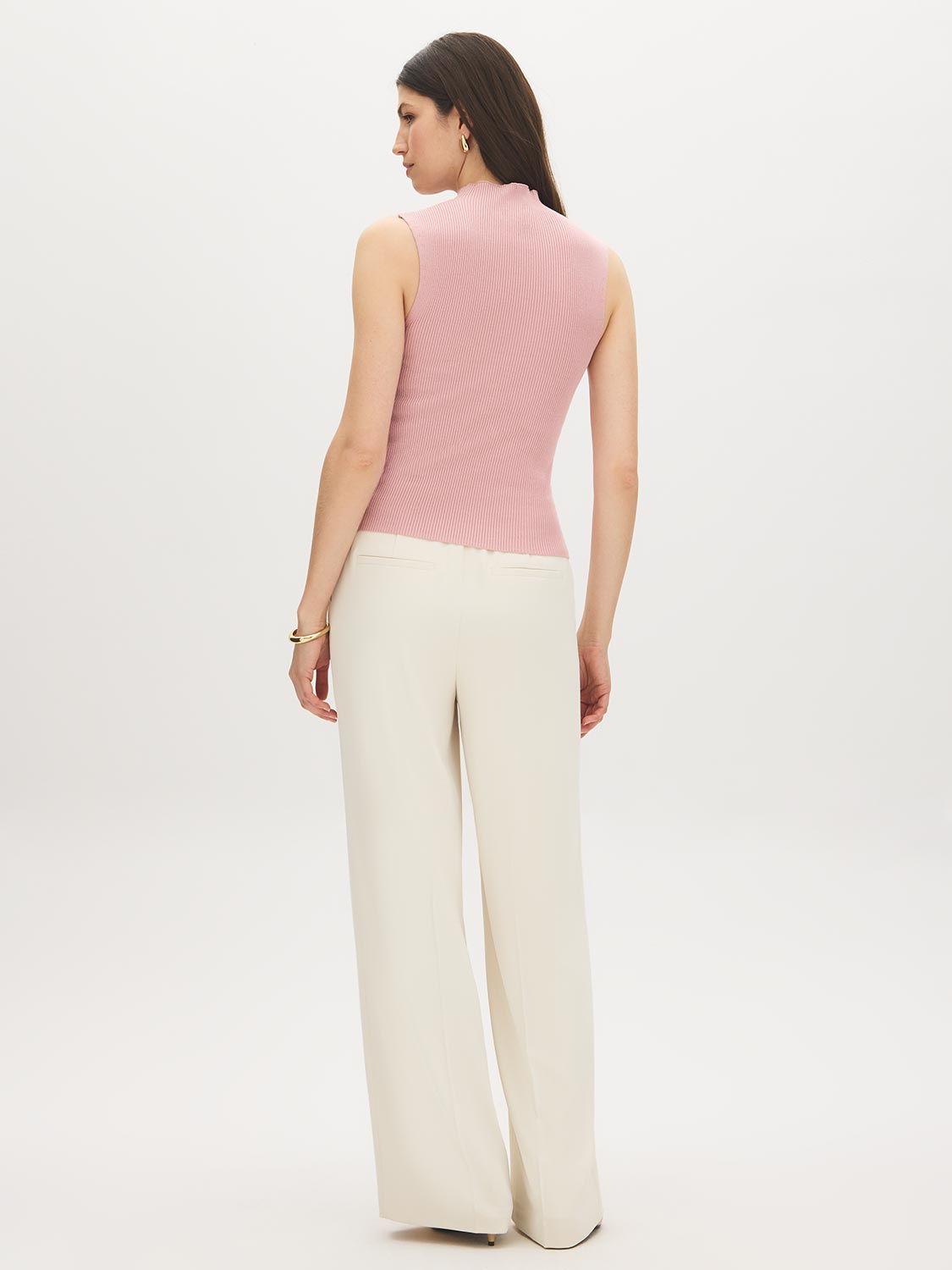 Zephyr Sleeveless Ribbed Funnel Neck Sweater - Back View - Suzy Shier