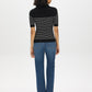 Black/Pearl Striped Ribbed Polo Sweater - Back View - Suzy Shier