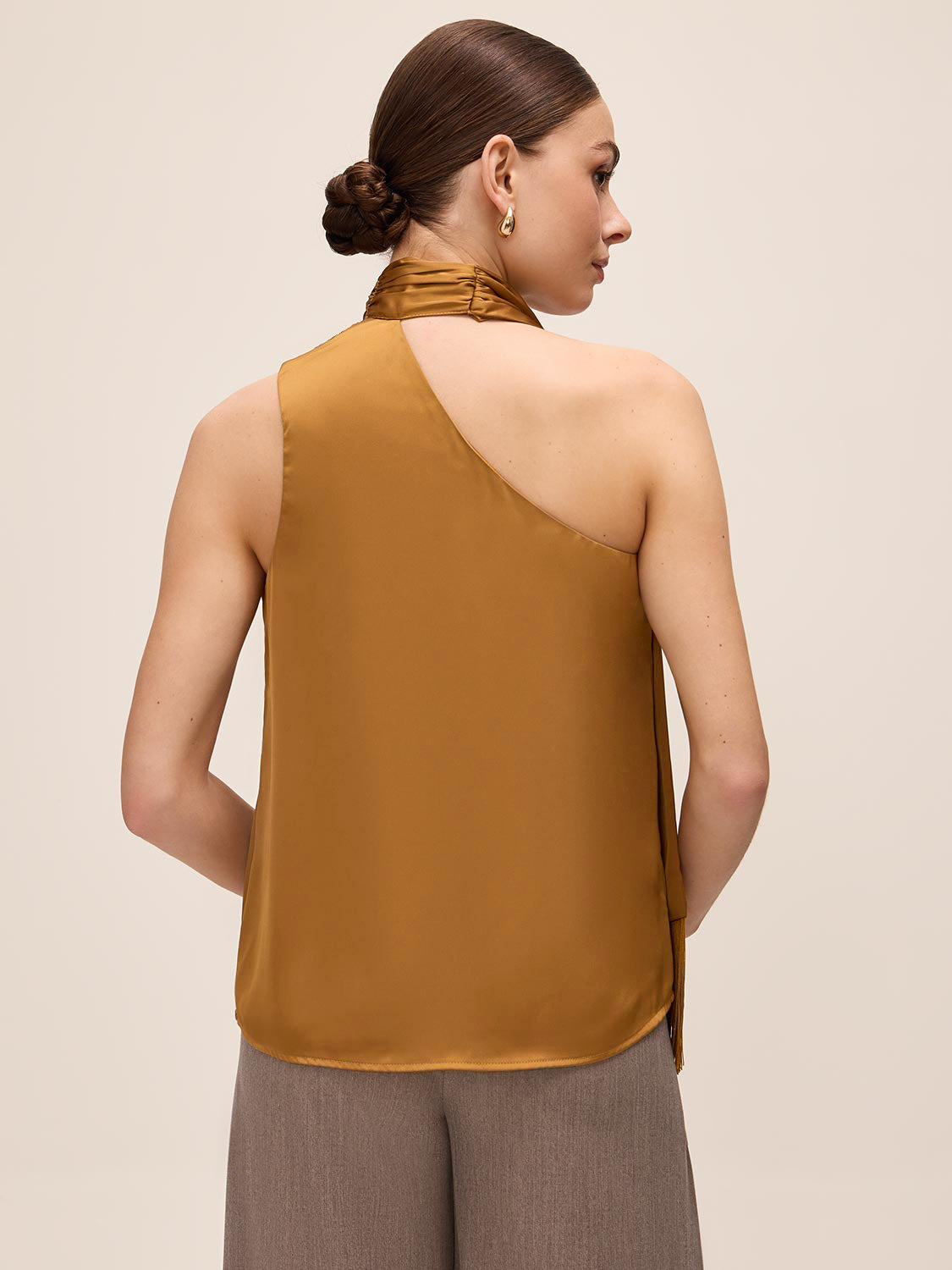Dijon Fringe Scarf Satin Top - Back View - Le Chateau