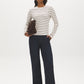 Beige Melange/Burgundy Striped Crew Neck Long Sleeve Top - Front View - Suzy Shier