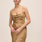 Gold/Mocha Jacquard Floral Bustier Gown - Upper Body Detail - Le Chateau
