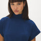 Estate Blue Melange Mock Neck Top - Close-up Fabric Detail - Suzy Shier