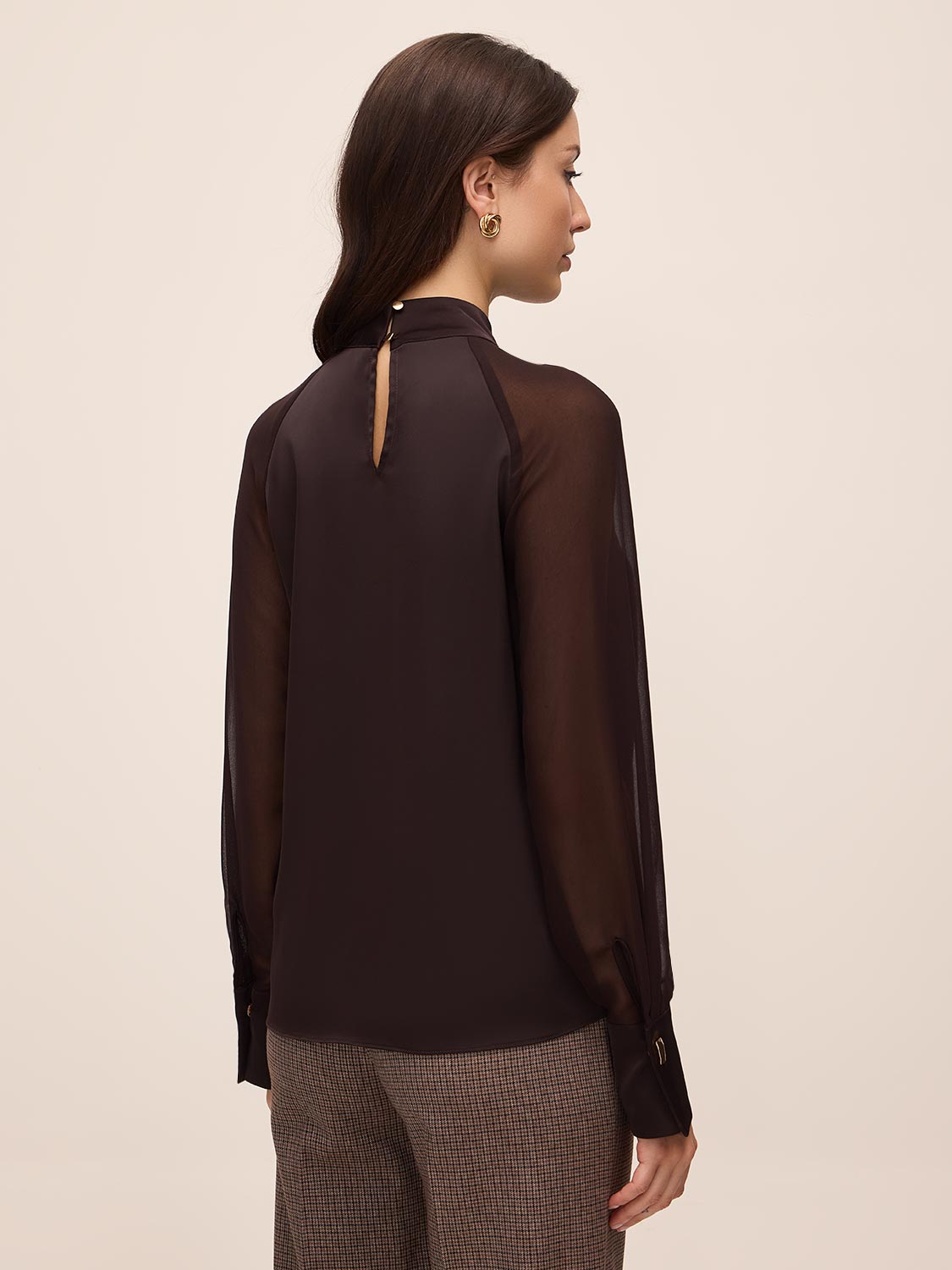 Chestnut Mixed Media Woven Top - Back View - Le Chateau
