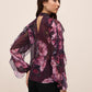 Eggplant Floral Keyhole Ruffle Blouse - Back View - Le Chateau