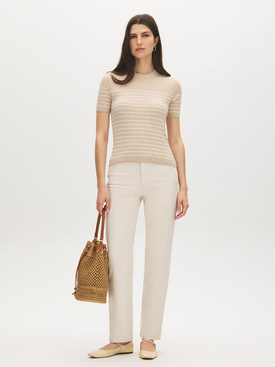 Porridge Melange Stripe Rib Knit Sweater - Front View - Suzy Shier
