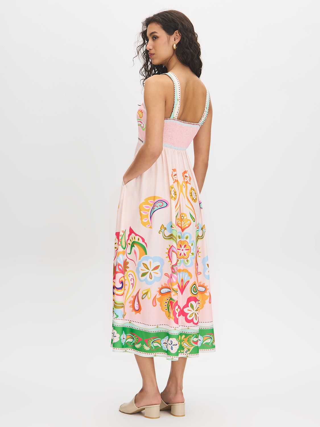 Printed Maxi Dress with Spaghetti Straps - Woman Wearing Flowing Maxi Dress - Suzy Shier
