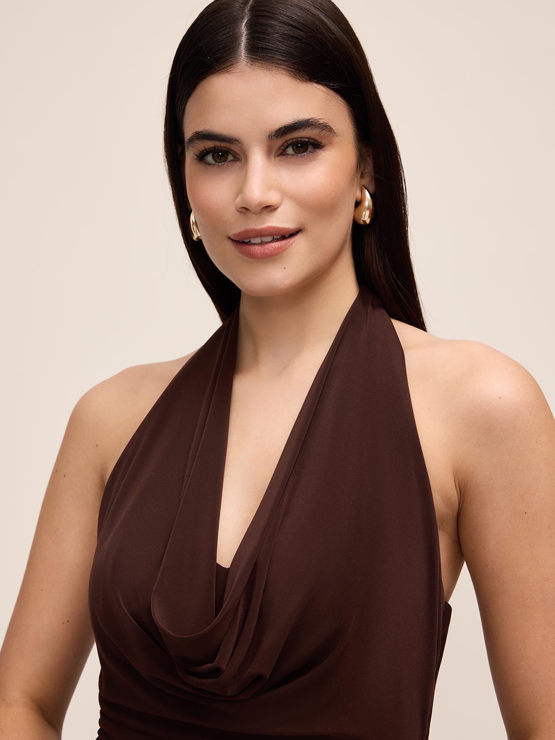 Coco Powder ITY Gown with Cowl Neck - Cowl Neck Detail - Le Chateau