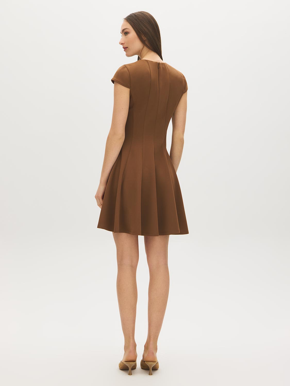 Bison Cap Sleeve Mini Dress with Panel Detail - Back View - Suzy Shier
