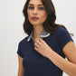 Naval Academy Ribbed 2fer Knit Top with Gingham Collar - Front View - Suzy Shier