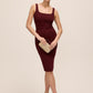 Bordeaux Knit Crepe Scoop Neck Midi Dress - Woman Wearing Elegant Evening Dress - Le Chateau