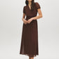 Milk Chocolate Textured Chiffon Midi Dress - Woman Wearing Cross Over Front Dress - Suzy Shier