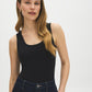 Black Sleeveless Organic Cotton Scoop Neck Tank - Front View - Suzy Shier