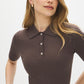 Mocka Mix Ribbed Polo Collar Knit Sweater - Front View - Suzy Shier