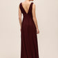 Bordeaux V-Neck Pleated Chiffon Gown - Back View - Le Chateau