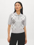 Mix Grey Argyle Jacquard Polo Sweater - Woman Wearing Short Sleeve Knit Top - Suzy Shier