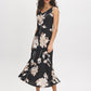 Black Floral Cowl Neck Satin Dress - Front View - Suzy Shier