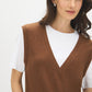 Bison Mel 2fer Knit Top with Hacci V-Neck Vest - Close-up V-Neck Detail - Suzy Shier