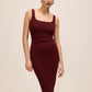 Bordeaux Knit Crepe Scoop Neck Midi Dress - Side Profile View - Le Chateau