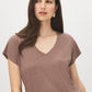Deep Taupe Melange V-Neck Jersey Top - Close-up Front View - Suzy Shier