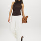 Coffee Bean Sleeveless Halter Mock Neck Top - Front View - Suzy Shier