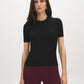 Black Ribbed Knit Crew Neck Sweater - Woman Wearing Short Sleeve Pullover - Suzy Shier