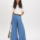 Light Denim Blue Wide-Leg Pull-On Pant with Belt - Full Outfit View - Suzy Shier